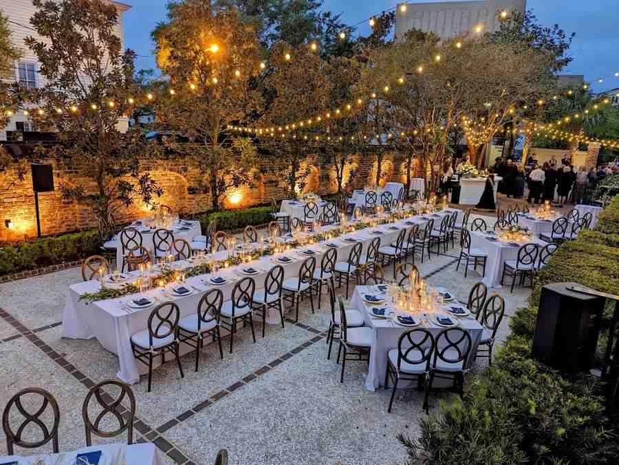 Warm outdoor cafe lighting